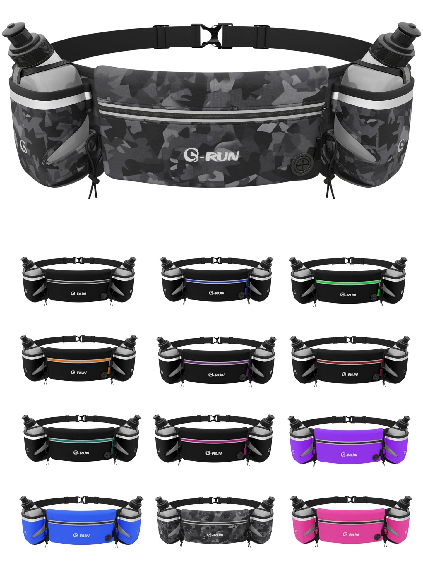 G-Run Hydration Running Belt — 2x10oz Bottles, Fits Any Phone
